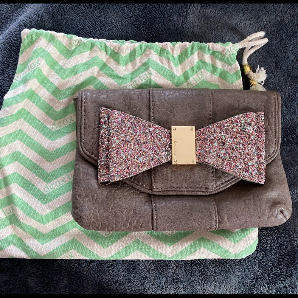 Deax Lux Brown Clutch w/ Sparkle Bow